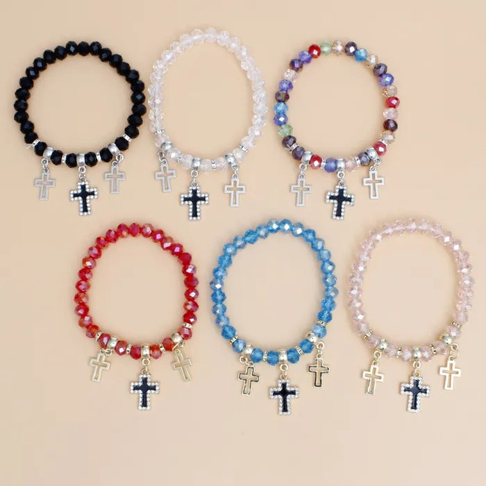 Colorful Faceted Bead Cross Bracelets