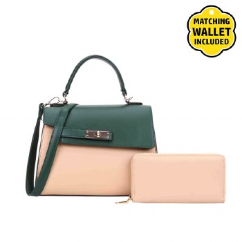 #5071 Taupe Leather Satchel Handbag 2 In 1