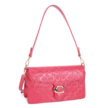 Fuchsia Leather Embossed Shoulder Bag