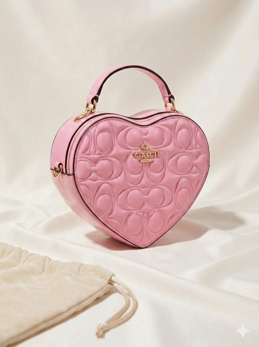Pink Embossed Raised Heart Shaped Crossbody