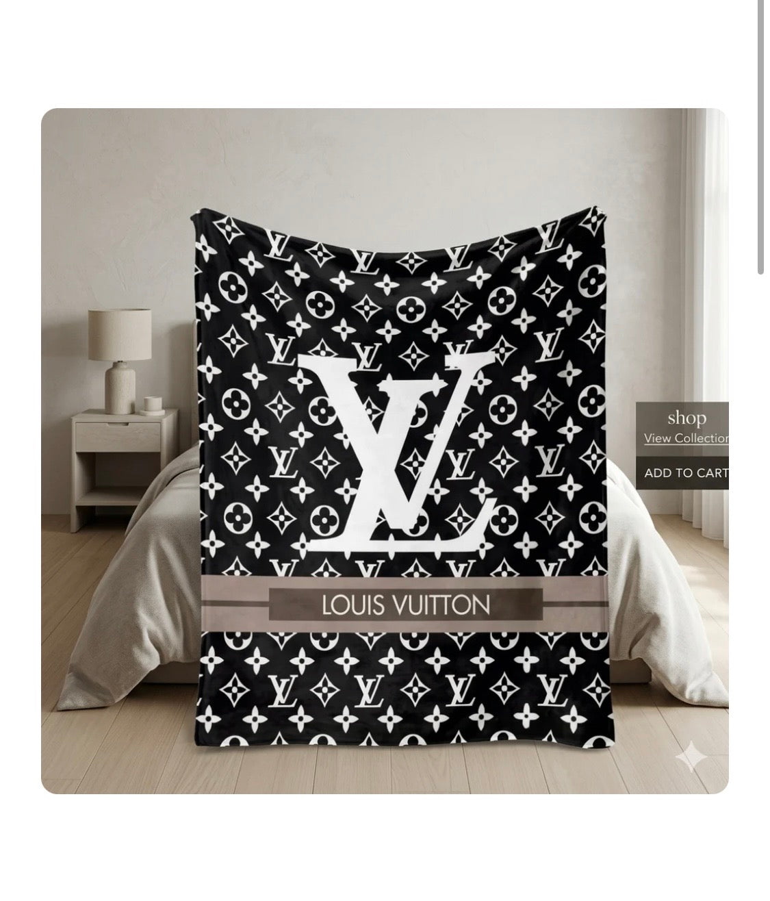 Black Flower Print with Large Logo Blanket