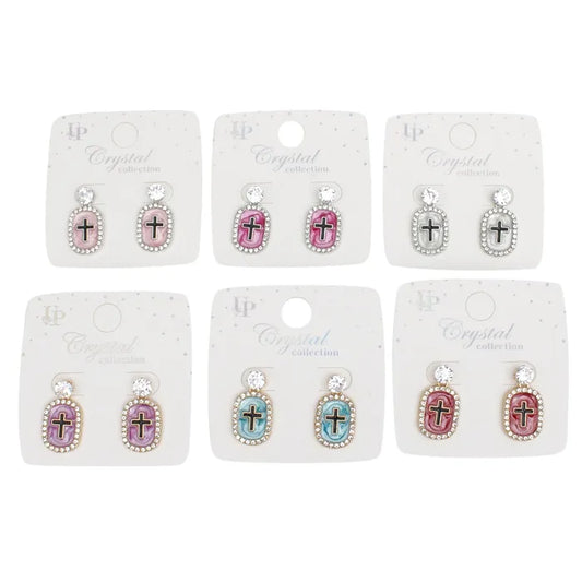 Colorful Cross Charm Stud Earrings