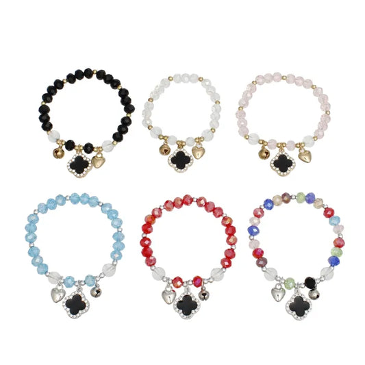 Faceted Bead Black Quatrefoil Bracelets