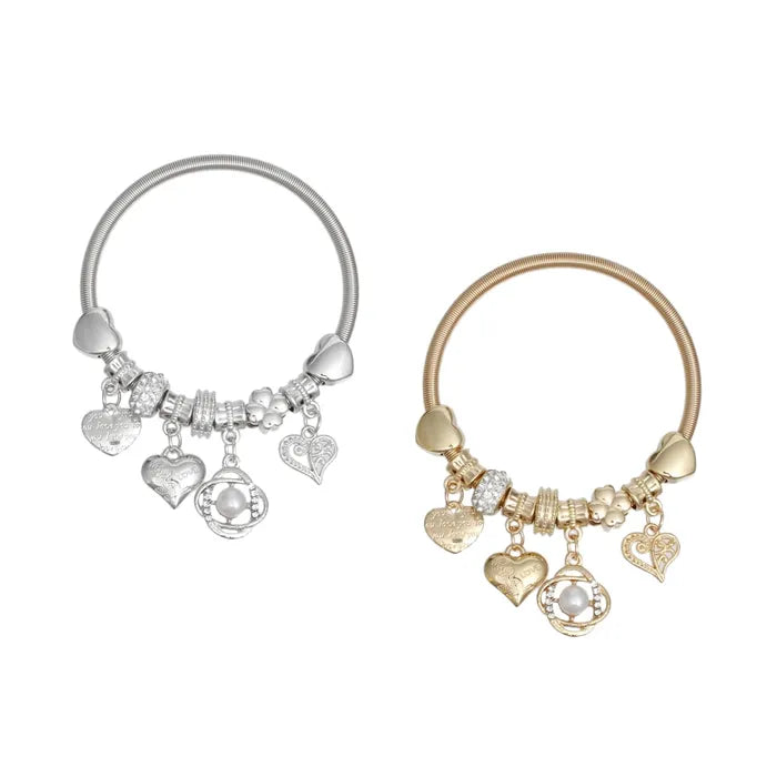 Pearl Flower Charm Jump Coil Bracelets