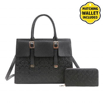 #5197 Black Geometric Satchel Handbag 2 In 1